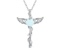 Midir&Etain Cross Necklace for Women 925 Sterling Silver Cross Angel Wings Pendant Opal Necklace Jewellery Gifts for Girls Girlsfriend