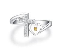 Midir&Etain Cross Ring for Women 925 Sterling Silver Mustard Seed Ring 8 Size Faith Christian Jewellery Birthday Christian Mothers Day Gifts for Girls Wife