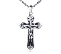 Midir&Etain Crucifix Necklace for Men Women 925 Sterling Silver Jesus Cross Pendant Necklace Protection Catholic Jewellery Birthday Gifts for Son Boyfriend Girlfriend