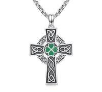 Midir&Etain Four Leaf Clover Necklace 925 Sterling Silver Irish Celtic Cross Pendant Necklace St Patricks Day Accessories Lucky Clover Jewellery Ireland Gifts for Men Women Boyfriend Husband