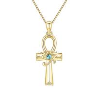 Midir&Etain Gold Ankh Necklace 925 Sterling Silver Eye Of Horus Pendant Egyptian Unisex Adult Women's Necklace