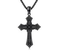 Midir&Etain Gothic Black Cross Necklace for Men Women 925 Sterling Silver Religious Pendant Faith Christian Jewellery Birthday Gifts for Christian Boys Girls