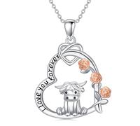 Midir&Etain Highland Cow Necklace for Women 925 Sterling Silver Heart Highland Cow Pendant Necklaces Jewellery Birthday Mothers Day Gifts for Wife Girls
