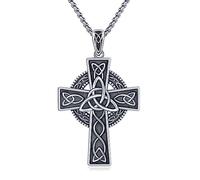 Midir&Etain Irish Celtic Cross Necklace 925 Sterling Silver Cross Pendant Necklace Celtic Viking Jewellery Religious Protection Amulet Gifts for Men Women Boys