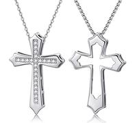 Midir&Etain Matching Necklaces for Couples 925 Sterling Silver Cross Pendant Necklace Religious Jewellery Gifts for Girlfriend Couple BFF