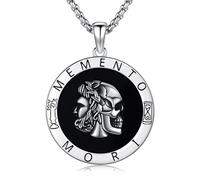 Midir&Etain Memento Mori Necklace 925 Sterling Silver Marcus Aurelius Skull Medal Pendant Necklace Protection Jewellery Religious Gifts for Men