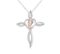 Midir&Etain Mother Daughter Cross Necklace for Men Women 925 Sterling Silver Heart Celtic Pendant Faith Christian Jewellery Birthday Gifts for Prime Girls Wife