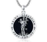 Midir&Etain Saint Sebastian Necklace for Men 925 Sterling Silver Catholic St Sebastian Medal Medallion Pendant Necklace Protection Jewellery Religious Gifts