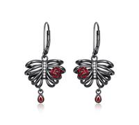 Midir&Etain Skull Dangle Drop Earrings for Women Girls Stocking Stuffers Fillers 925 Sterling Silver Skull Butterfly Earrings Black Gothic Jewellery Halloween Christmas Xmas Gifts for Women