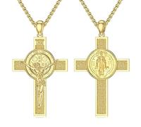 Midir&Etain St Benedict Crucifix Necklace 925 Sterling Silver Gold Saint Benedict Medal Necklace Crucifix Jesus Cross Pendant Protection Necklace Catholic Jewellery Gifts for Men Women