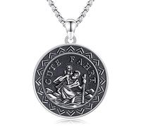 Midir&Etain St Christopher Necklace for Men Women 925 Sterling Silver Saint Christopher Medal Pendant Necklace Protect us Amulet Jewellery Christian Catholic Gifts for Dad Boys Boyfriend 22" Chain