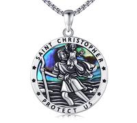 Midir&Etain St Christopher Necklace for Men Women 925 Sterling Silver Saint Christophers Medal Necklace Protection Pendant Necklace Religious Jewellery Gifts for Son Boyfriend