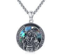 Midir&Etain St Christopher Necklace for Men Women 925 Sterling Silver Saint Christophers Medal Pendant Necklace Protection Christian Necklace Religious Jewellery Gifts for Boyfriend Husband