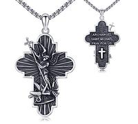 Midir&Etain St Michael Pendant Necklace 925 Sterling Silver Saint Michael Archangel Cross Medal Necklace Protection Necklace Catholic Jewellery Gifts for Men Women (N1908)
