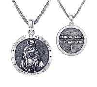 Midir&Etain St Peregrine Medal Necklace 925 Sterling Silver Saint Peregrine Patron Saint of Cancer Pendant Necklace Protection Catholic Jewellery Gifts for Men Women