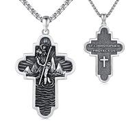 Midir&Etain Sterling Silver St Christopher Cross Pendant Protection Catholic Religious Necklace Gifts for Men Women