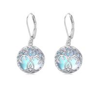 Midir&Etain Tree of Life Earrings for Women 925 Sterling Silver Moonstone Tree Dangle Drop Leverback Earrings Jewellery Birthday Mothers Day Gifts for Mom Girls Daughter