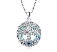 Midir&Etain Tree of Life Necklace 925 Sterling Silver Evil Eye Pendant Necklace Turkish Eye Protection Luck Necklace with Crystal Family Jewellery Mother's Day Gifts for Women Mother