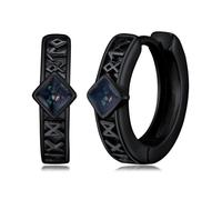 Midir&Etain Viking Hoop Earrings for Men Women 925 Sterling Silver Abalone Shell Black 15mm Huggie Earrings Norse Pagan Jewellery Mothers Day Gifts for Boys Girls