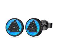 Midir&Etain Viking Stud Earrings for Men Women 925 Sterling Silver Black Blue Opal Earrings Norse Pagan Jewellery Birthday Mothers Day Gifts for Boys Girls