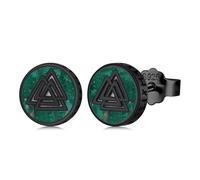 Midir&Etain Viking Stud Earrings for Men Women 925 Sterling Silver Black Malachite Earrings Norse Pagan Jewellery Birthday Mothers Day Gifts for Boys Girls