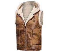 MIDJ Fleece Thermal Vest, Men'S Winter Leather Fleece Padded Waistcoat Brown Work Vest Body Warmer Sleeveless Jacket With Pocket Quilted Vest Windproof Retro Suede Fur Men'S Outerwear Gilets,M