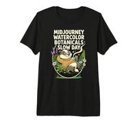 Midjourney Watercolor Botanicals Sleepy Badger Tea Slow Day Premium T-Shirt