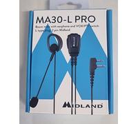 Midland - MA30-L PRO Earpiece Headset with Boom Microphone, 2 Pin, VOX/PTT, Compatible with G7 Pro, G9 Pro, XT and XT Pro Walkie Talkies, Clear Communication and Noise Reduction for Security & Outdoor