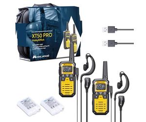 Midland - Walkie Talkie for Adults XT50 PRO Dual Hobby & Work, 2 Radios PMR446 with 85 Channels, 8Km Range, 12h Battery Life, IPX2 Waterproof, USB Rechargeable - Carry Case and Accessories Included