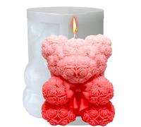 Midnadiy 3D Bear Silicone Moulds, Rose Bear Candle Mould, Flower Bear Candle Silicone Mould, Casting Moulds, DIY Candle Moulds for Homemade Soaps, Valentine's Day Gifts, Birthday Gifts(Large)