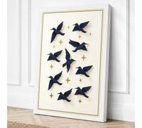 Midnight Birds in Flight Canvas Wall Art Print 24x16 Inch