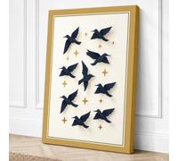 Midnight Birds in Flight Canvas Wall Art Print 24x16 Inch