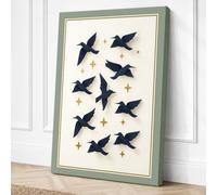 Midnight Birds in Flight Canvas Wall Art Print 30x20 Inch