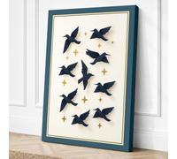 Midnight Birds in Flight Canvas Wall Art Print 36x24 Inch