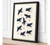 Midnight Birds in Flight Canvas Wall Art Print 36x24 Inch
