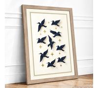 Midnight Birds in Flight Framed Wall Art Print A3 Oak