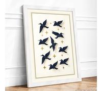 Midnight Birds in Flight Framed Wall Art Print A3 White