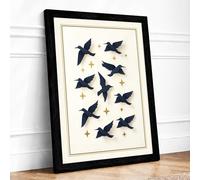 Midnight Birds in Flight Framed Wall Art Print A4 Black