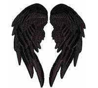 Midnight Black Angel Wings Embroidered Patches 14” | "Saints & Sinners Guardian Angels Realistic Wings and Feathers | Back Patch for Men and Women Iron On Large 2pc. Set - by Nixon Thread Co.