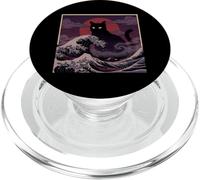 Midnight Black Cat Moon Red Sun Waves Japanese Sea PopSockets PopGrip for MagSafe