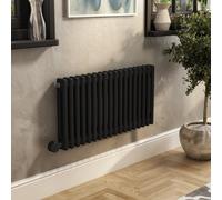 Midnight Black Electric Horizontal Column Radiator 1.2kW with Wifi Thermostat - H400xW830mm - IPX4 Bathroom Safe