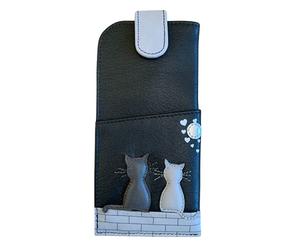 Midnight Black & Grey Cat Glasses case by Mala Leather - soft leather wide tab top ladies (Black)