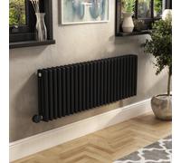 Midnight Black Electric Horizontal Column Radiator 1.2kW with Wifi Thermostat - H400xW1190mm - IPX4 Bathroom Safe