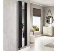 Midnight Black Electric Vertical Designer Radiator 1.2kW with Mirror and Wifi Thermostat - H1800xW500mm - IPX4 Bathroom