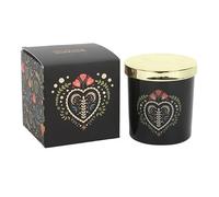 Midnight Bloom Black French Tulip Scented Candle | Floral Scented Candle in Black Glass Jar | Approx. 28-Hour Burn | Gift-Boxed Luxury Candle with Folk Heart Design