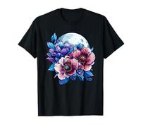 Midnight Bloom Moon Floral Peony Night Garden Bouquet T-Shirt