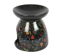 Midnight Bloom Print Oil Burner | Ceramic Wax Melt Burner with Floral Folk Design | Use with Fragrance Oil or Melts | Gift-Boxed Burner for Boho Home Décor