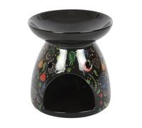 Midnight Bloom Print Oil Burner | Ceramic Wax Melt Burner with Floral Folk Design | Use with Fragrance Oil or Melts | Gift-Boxed Burner for Boho Home Décor