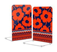 Midnight Blue and Neon Orange Flowers Tribal Patterns Decorative Book Ends Non Skid Bookend Supports for Movies/CDs porta biblias para hogar 2 Pcs