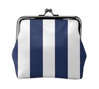 Midnight Blue and White Striped, PU Leather Coin Purse, Small Wallets, Change Pouch with Kiss Lock Clasp Buckle, Change Purse